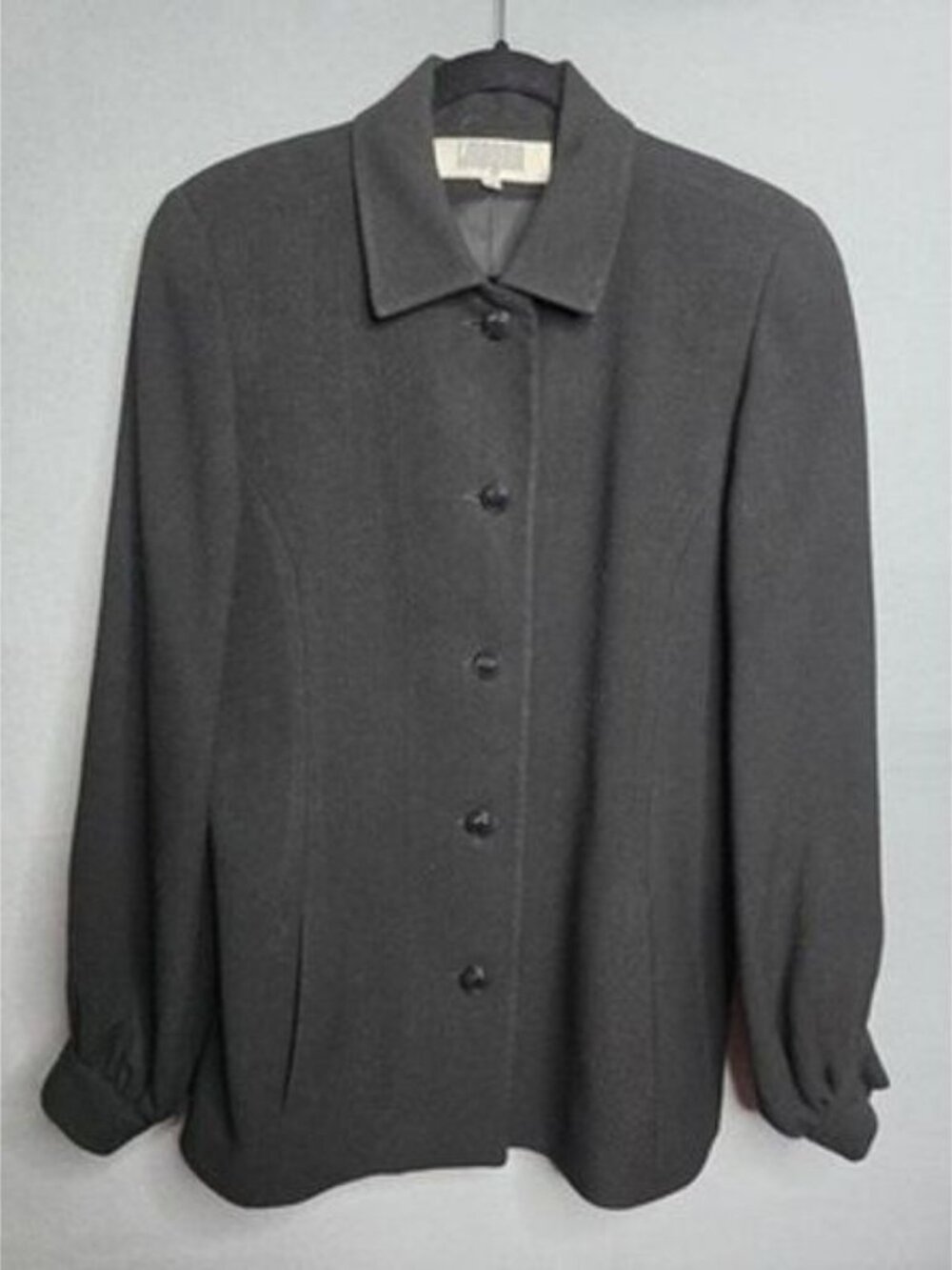 VTG 80s Designer I Magnin Black Rayon Wool Button Front Blazer Womens 8 Pockets